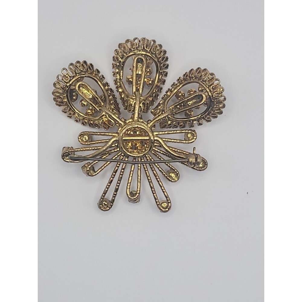 Vintage Brooch Starburst Blue Green Rhinestones Gold Tone Ornate Statement - Picture 11 of 16